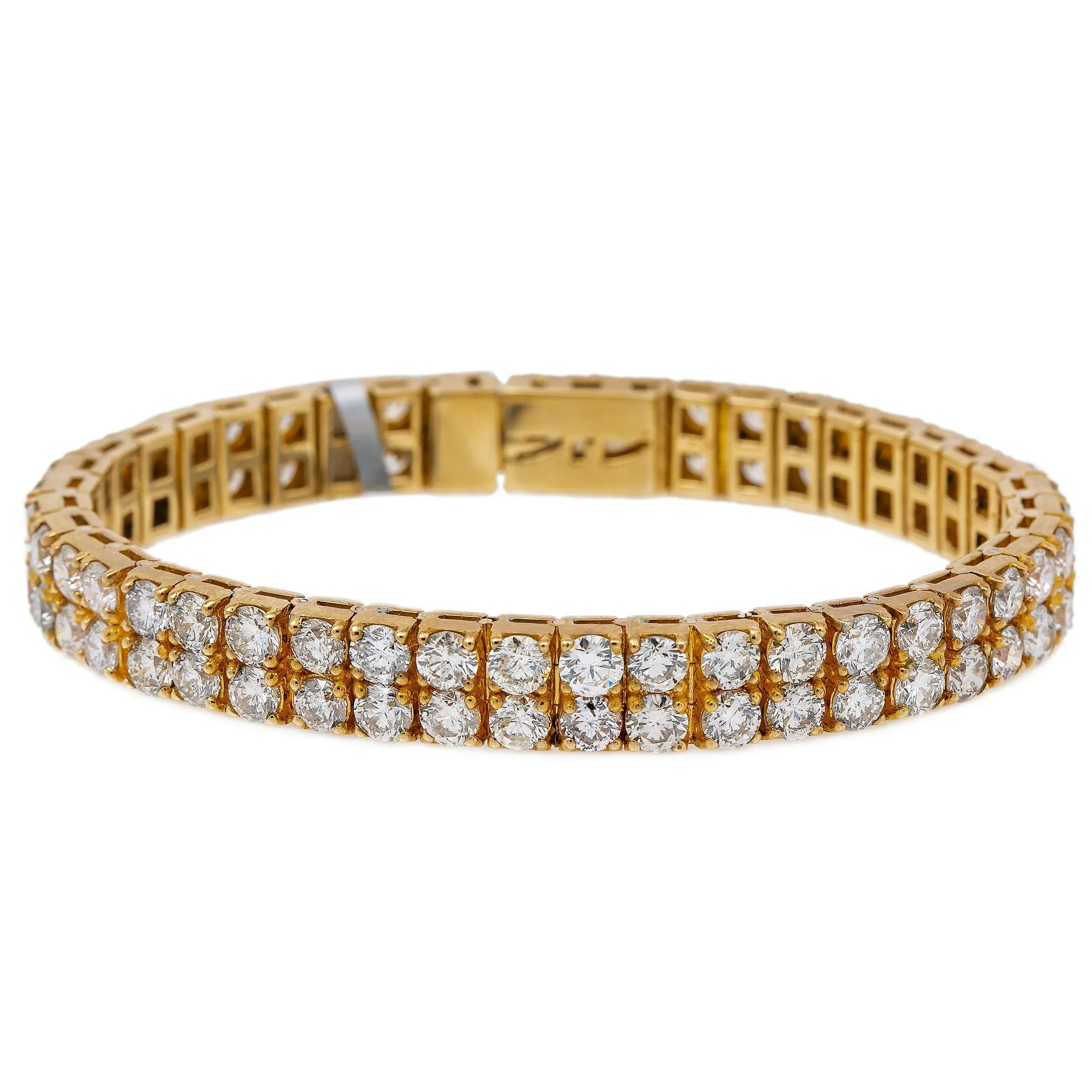 10K Yellow Gold Men's Two Row Tennis Bracelet With 26.40 CT Round Diamonds