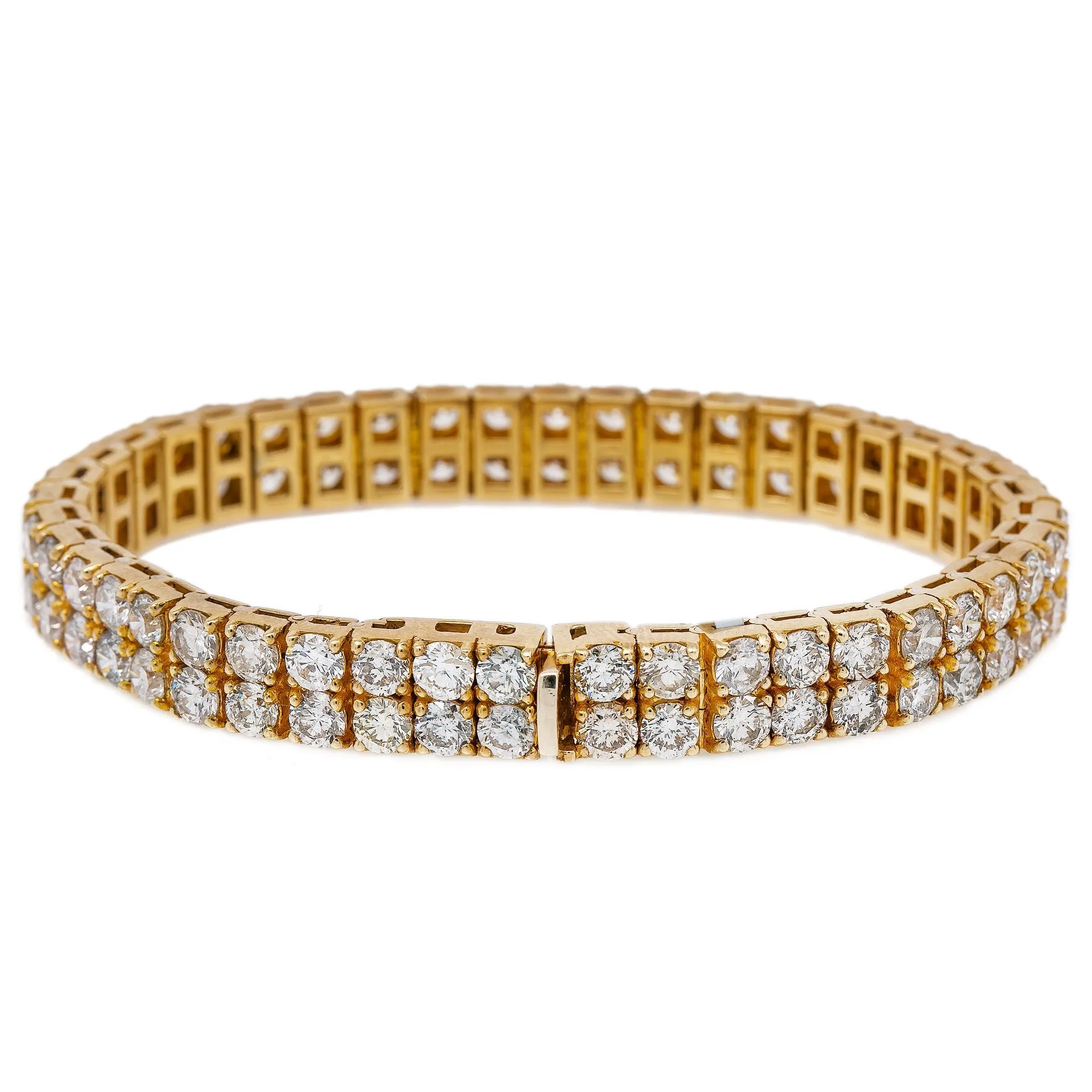 10K Yellow Gold Men's Two Row Tennis Bracelet With 26.40 CT Round Diamonds