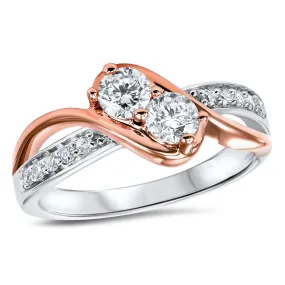 14K Rose Gold Diamond Two Stone Ring 1/2 ct