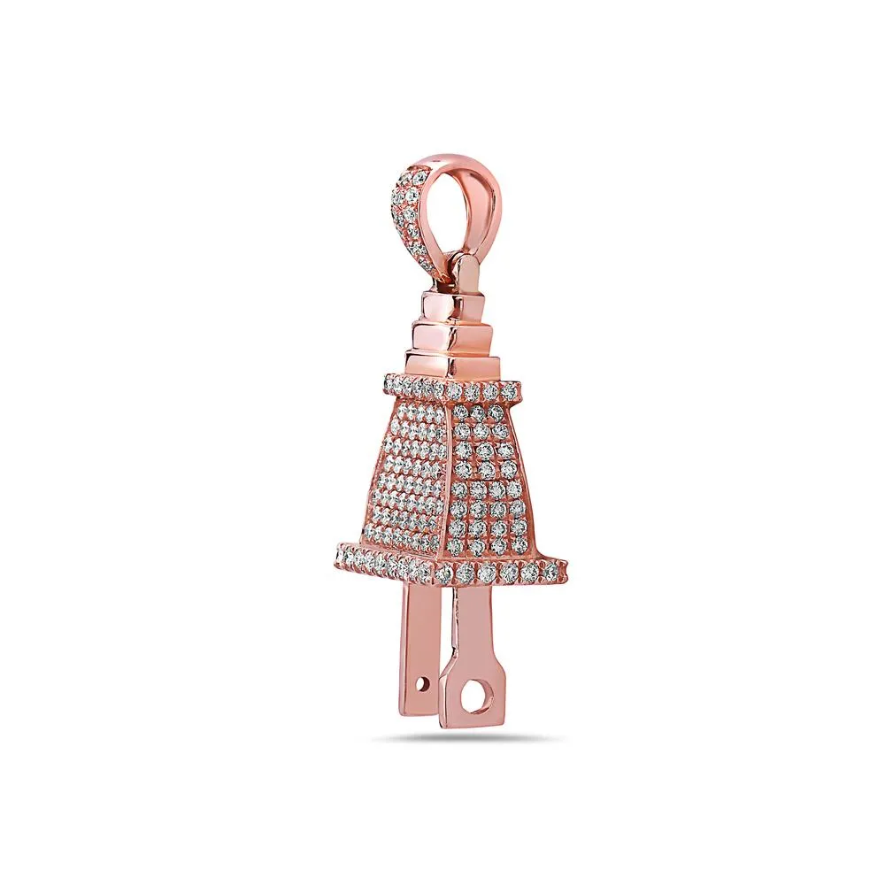 14K Rose Gold Plug Shape Women's Pendant With 1.70 CT Diamonds