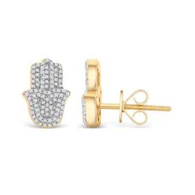 14k Solid Gold Diamond Hamsa Stud Men's Earrings .30CTW