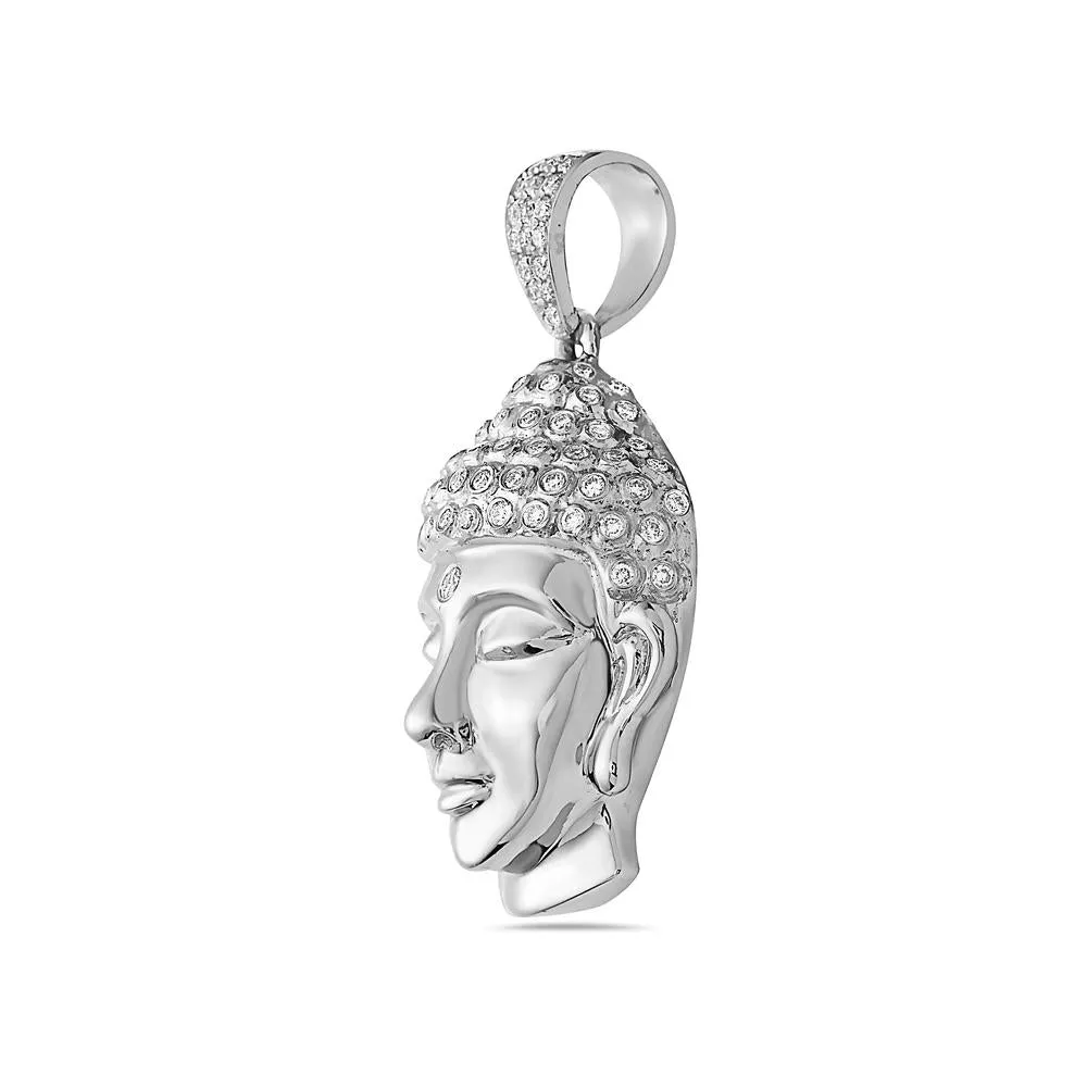 14K White Gold Buddha Women's Pendant With 0.90 CT Diamonds