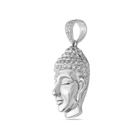 14K White Gold Buddha Women's Pendant With 0.90 CT Diamonds