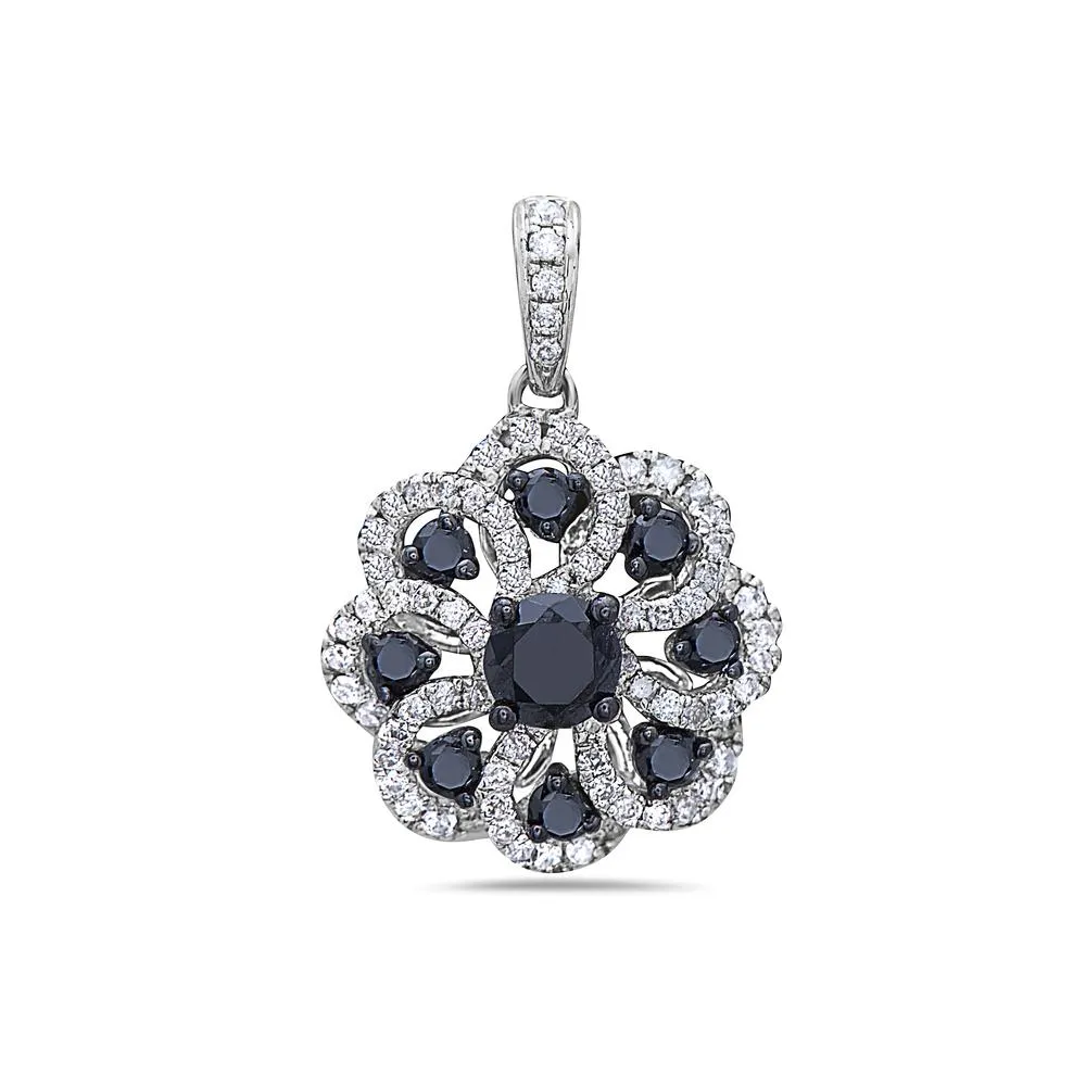 14K White Gold Flower Women's Pendant with 1.05CT Diamonds