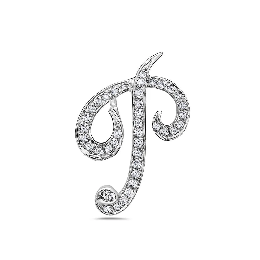 14K White Gold Letter P Women's Pendant with 0.30CT Diamonds