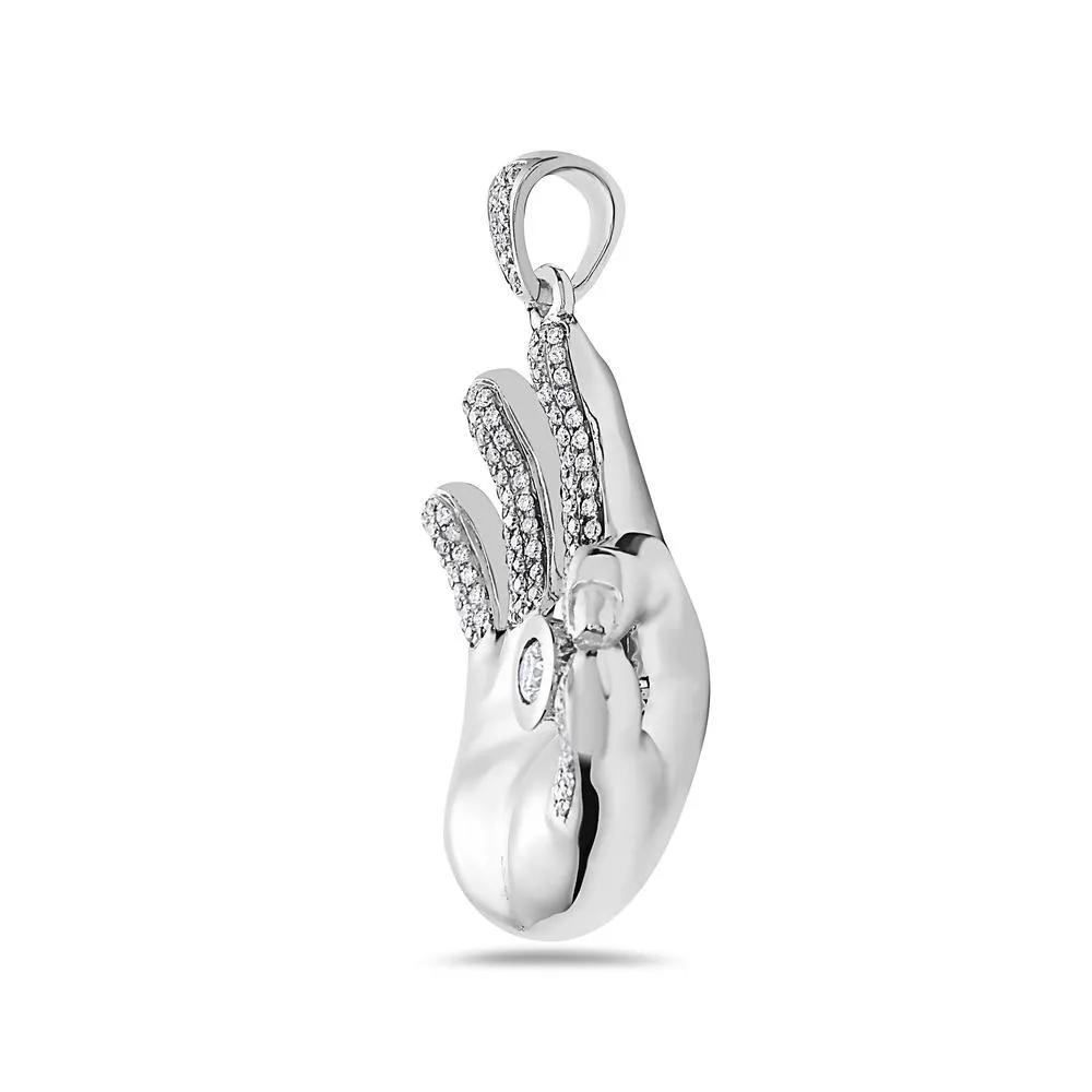 14K White Gold OM Hand Women's Pendant With 0.76 CT Diamonds