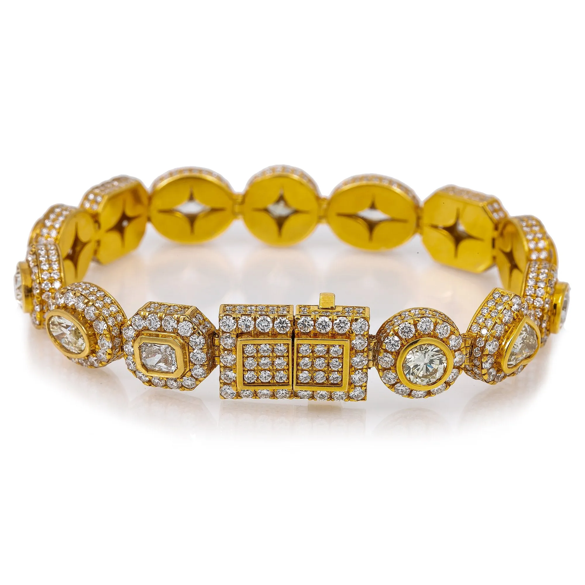 14K Yellow Gold Men's Custom Diamond Bracelet With 34.69 CT Diamonds