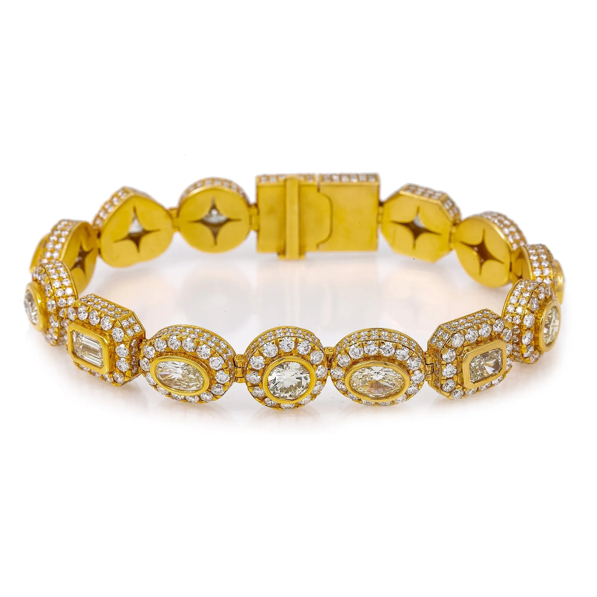 14K Yellow Gold Men's Custom Diamond Bracelet With 34.69 CT Diamonds