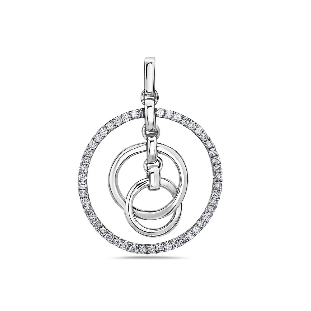 18K White Gold Floating Circle Chain Women's Pendant with 0.34CT Diamonds