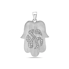 18K White Gold Hamsa Women's Pendant with 0.40CT Diamonds