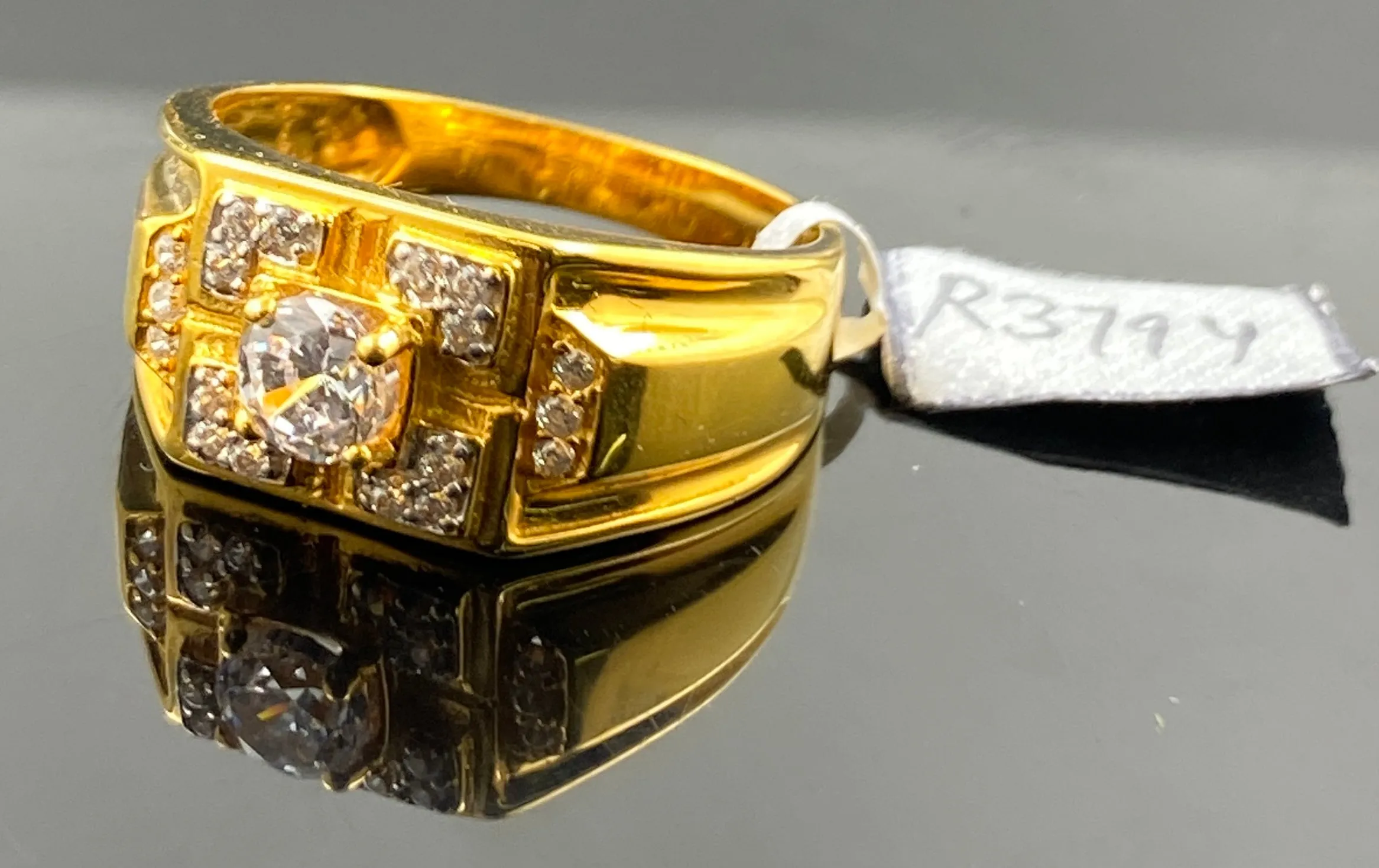 22k Solid Gold Men's Designer Zircon Wedding Ring R3794