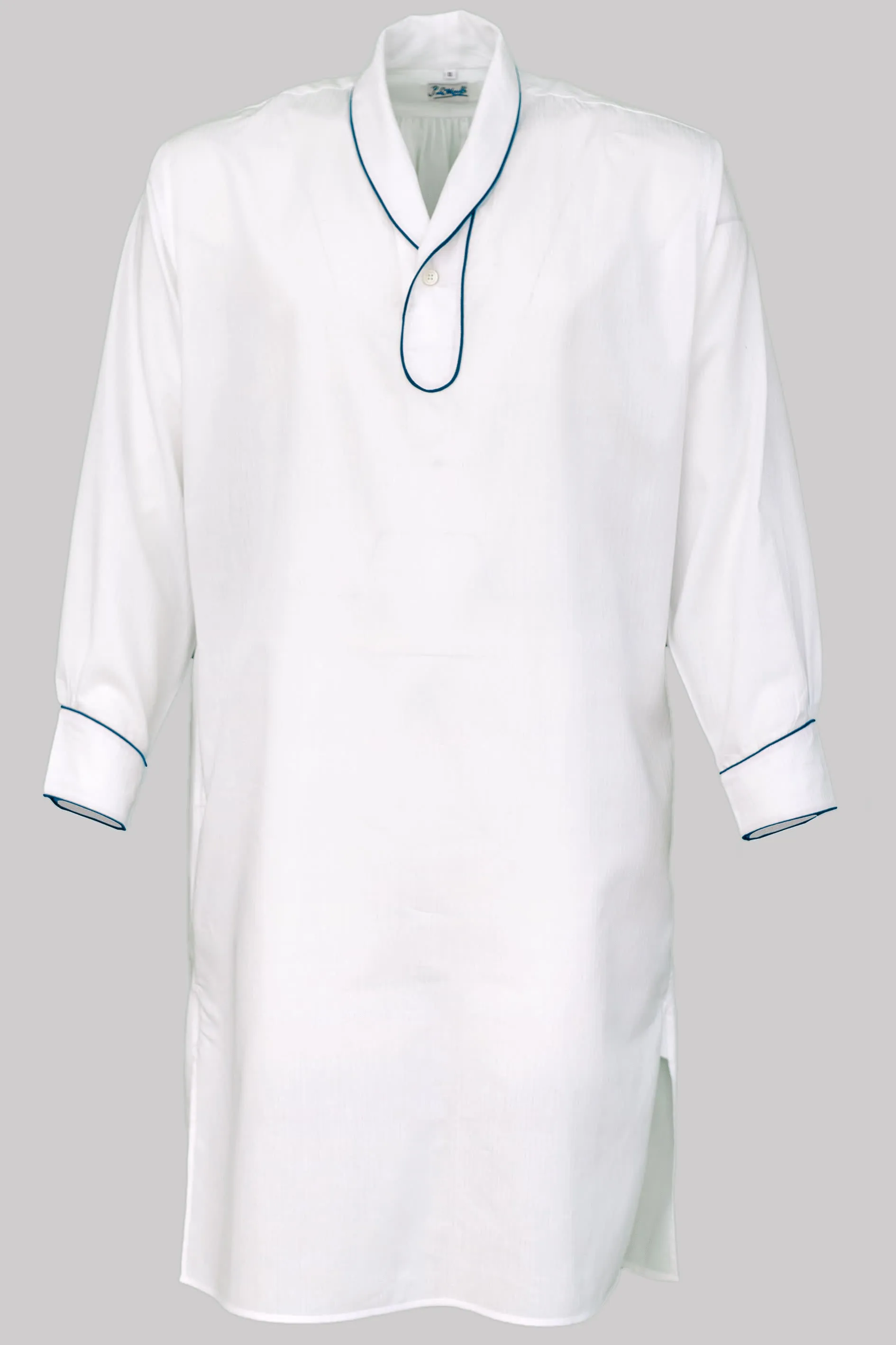 8935 PRINCE-SHIRT WHITE with BLUE piping 100% COTTON Herringbone-light