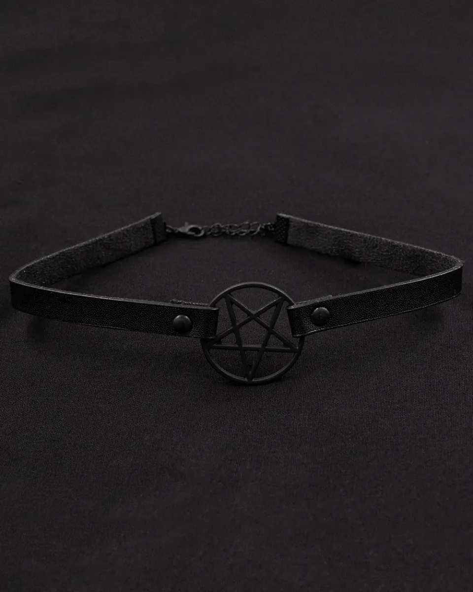 Black Pentagram Leather Choker