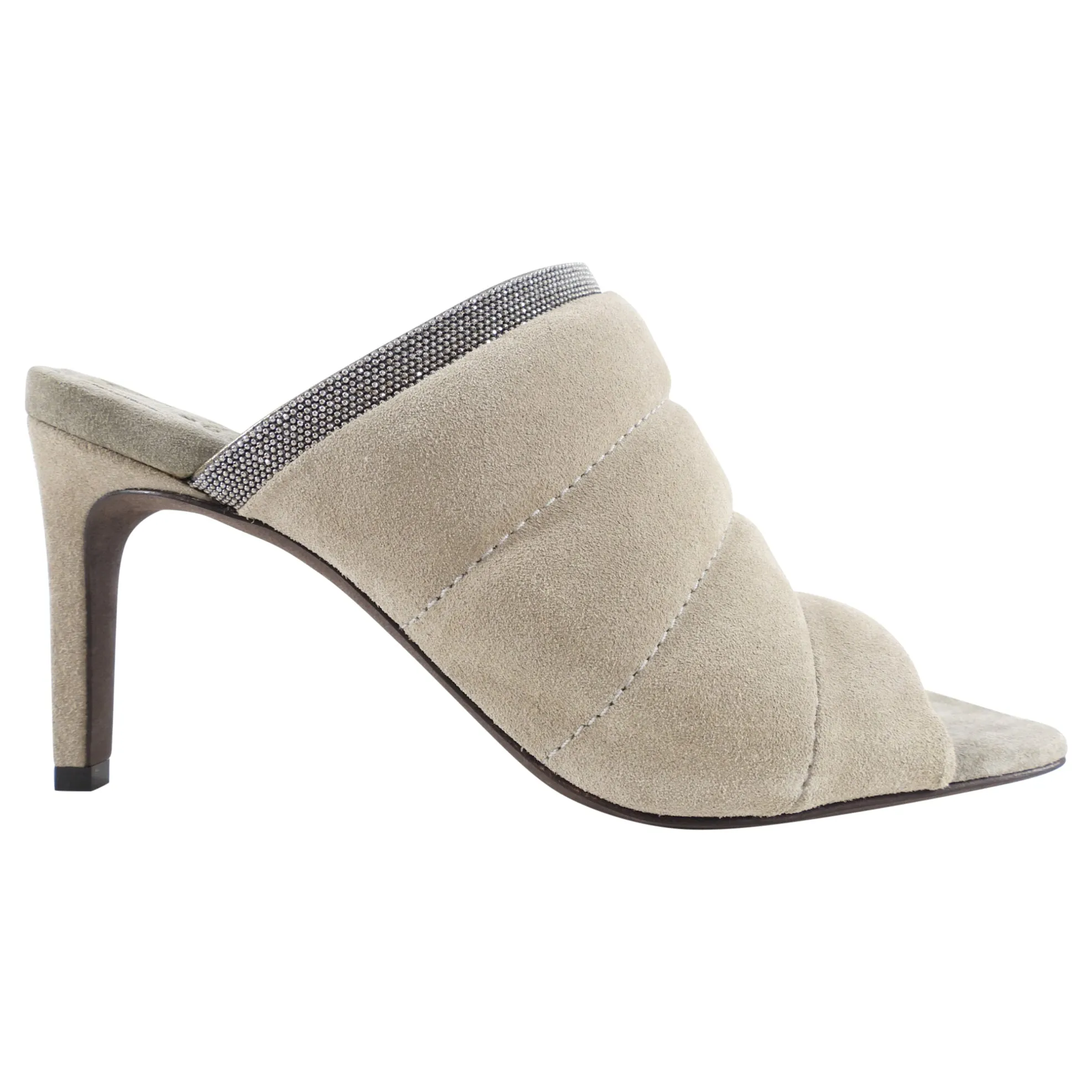 Brunello Cucinelli Grey Suede Padded Monili Mule Sandal - 36.5 / 37