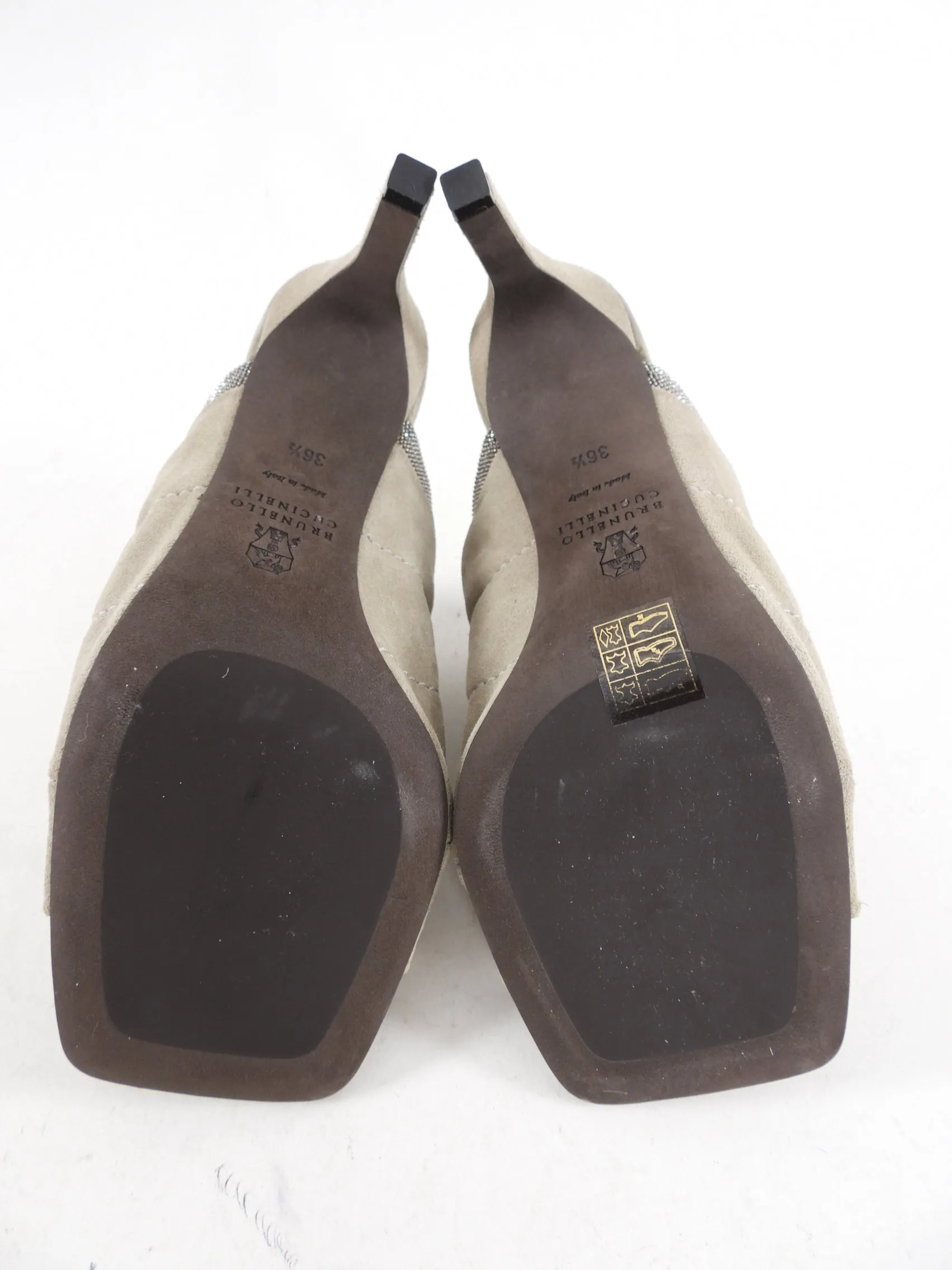 Brunello Cucinelli Grey Suede Padded Monili Mule Sandal - 36.5 / 37