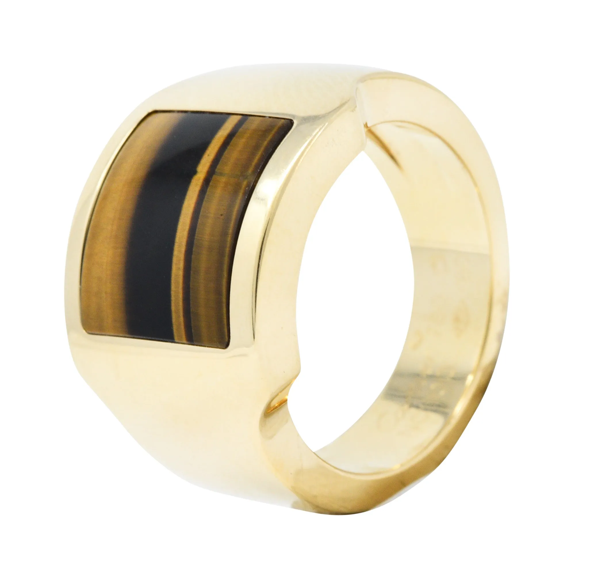 Cartier Tiger's Eye 18 Karat Gold Men's Cushion Santos Dumont Ring