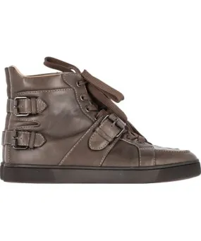 Christian Louboutin Mickael Flat High Top Sneakers in Brown Leather