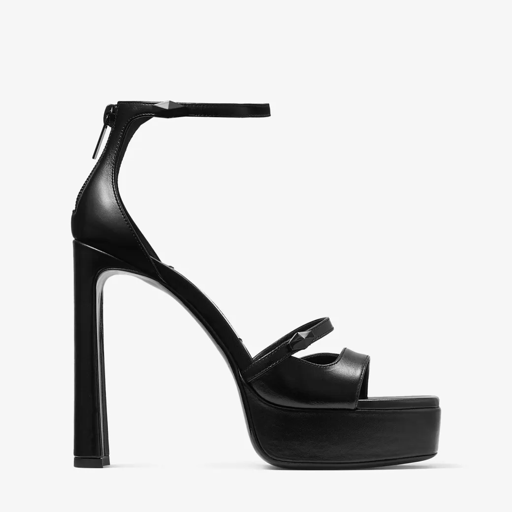 Claressa/platform 125 Black Leather Platform Sandals