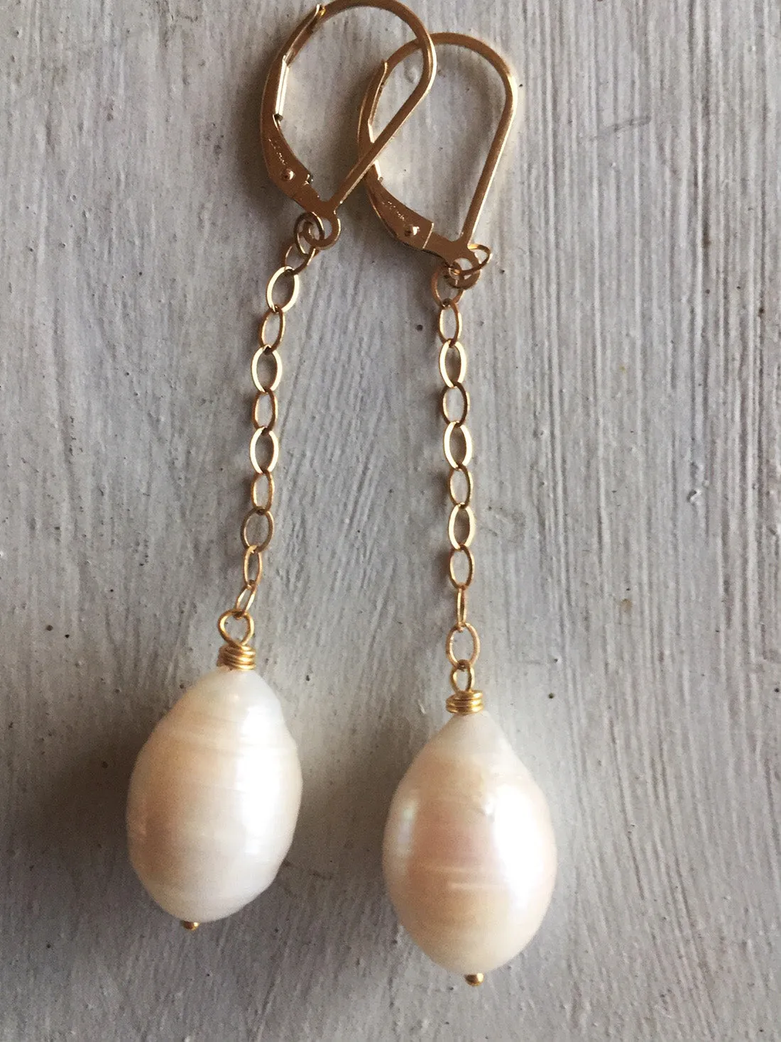 Freshwater Pearl Dangle Earrings, Sterling, Gold, or Rose Gold