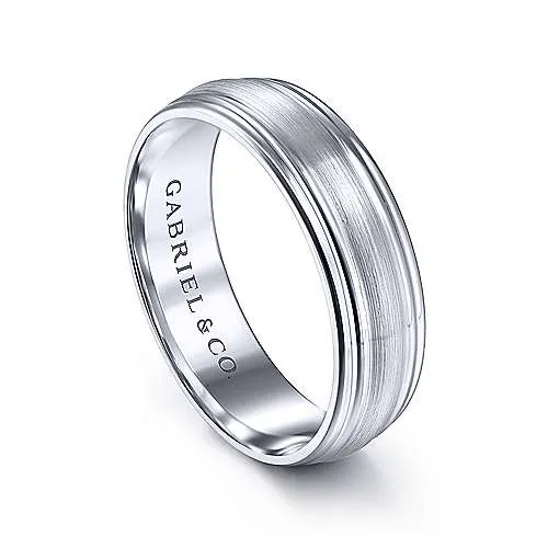 Gabriel & Co. 14K White Gold Raised Center Men's Wedding Band