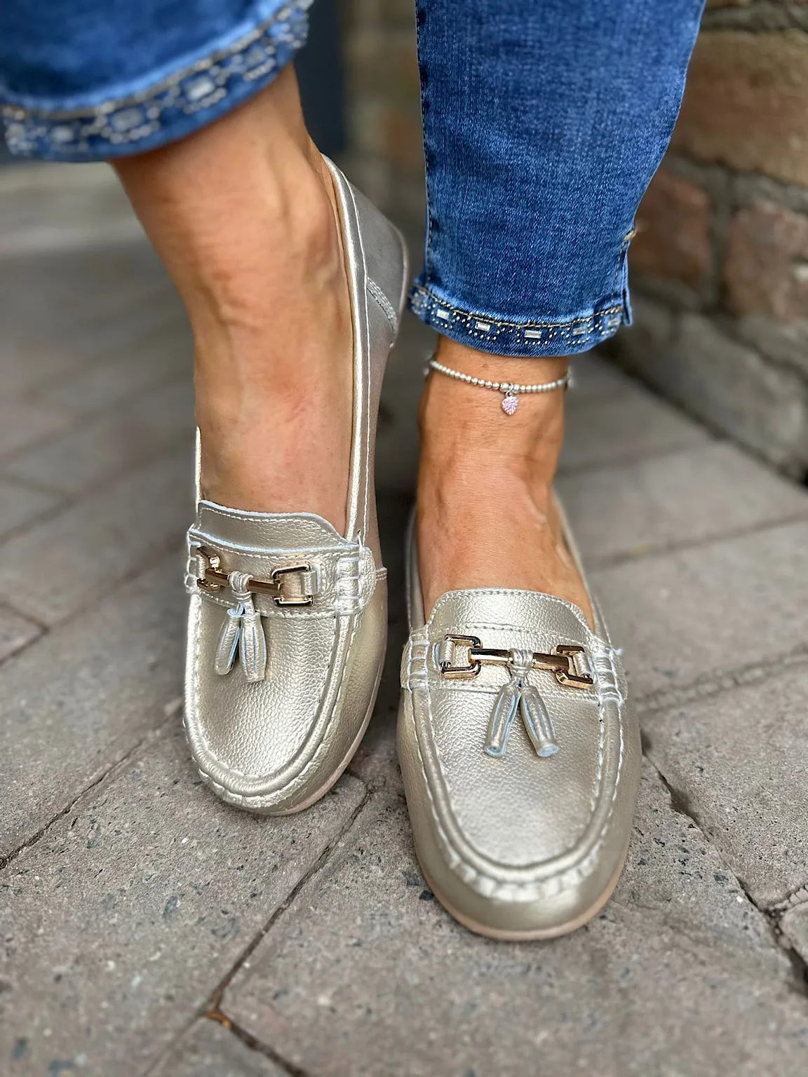 Gold Leather Tassel Loafer