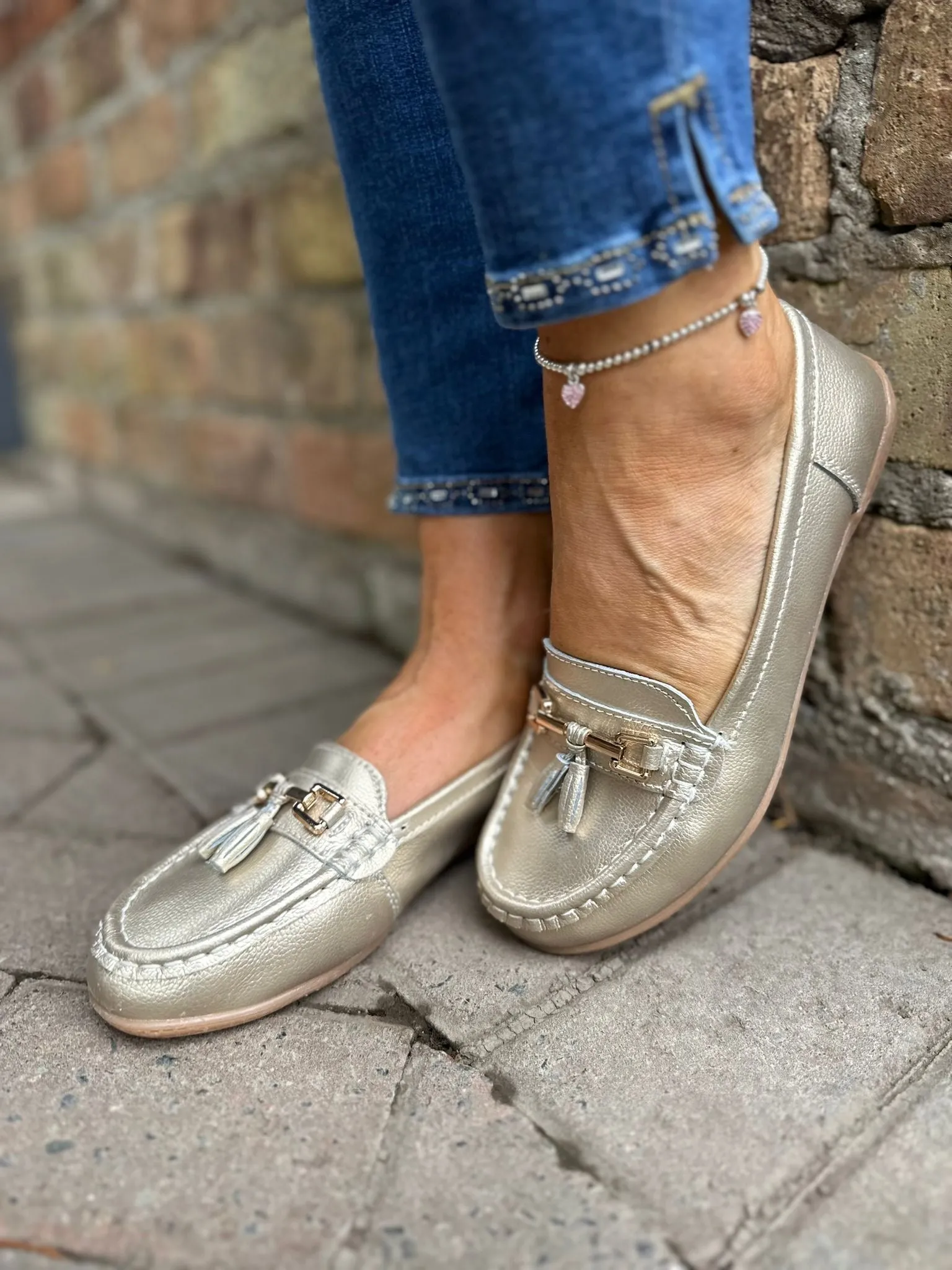 Gold Leather Tassel Loafer