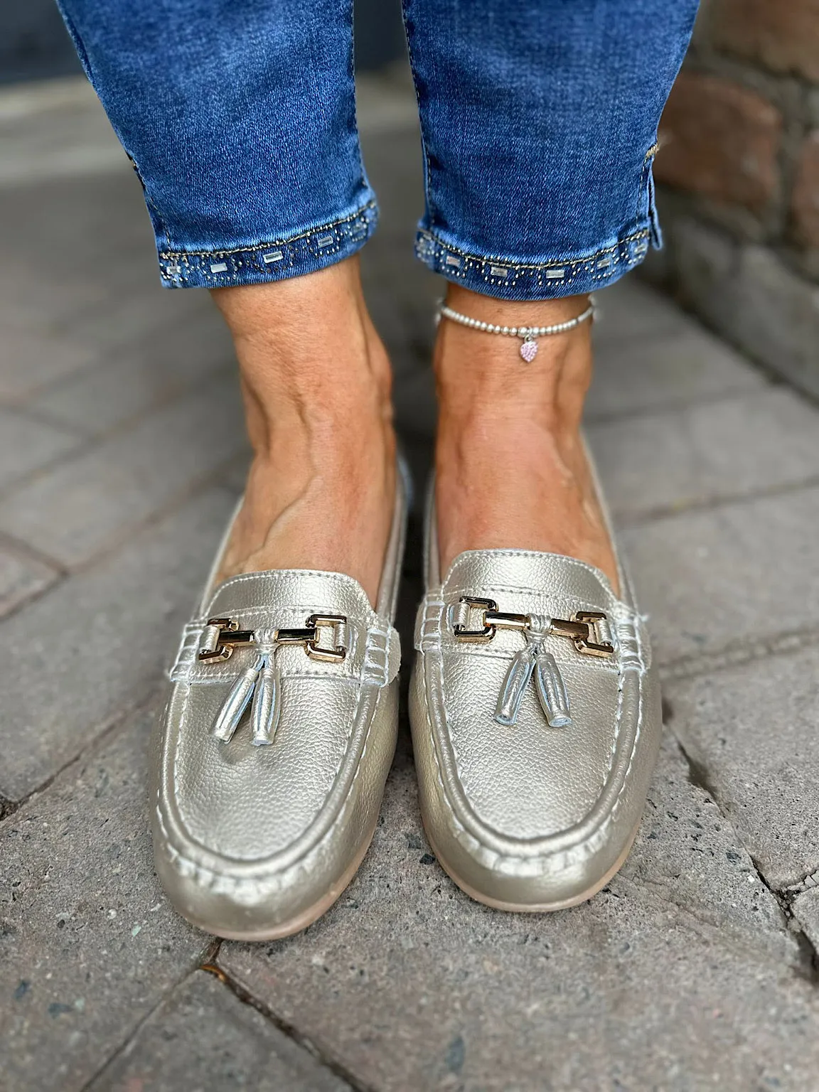 Gold Leather Tassel Loafer