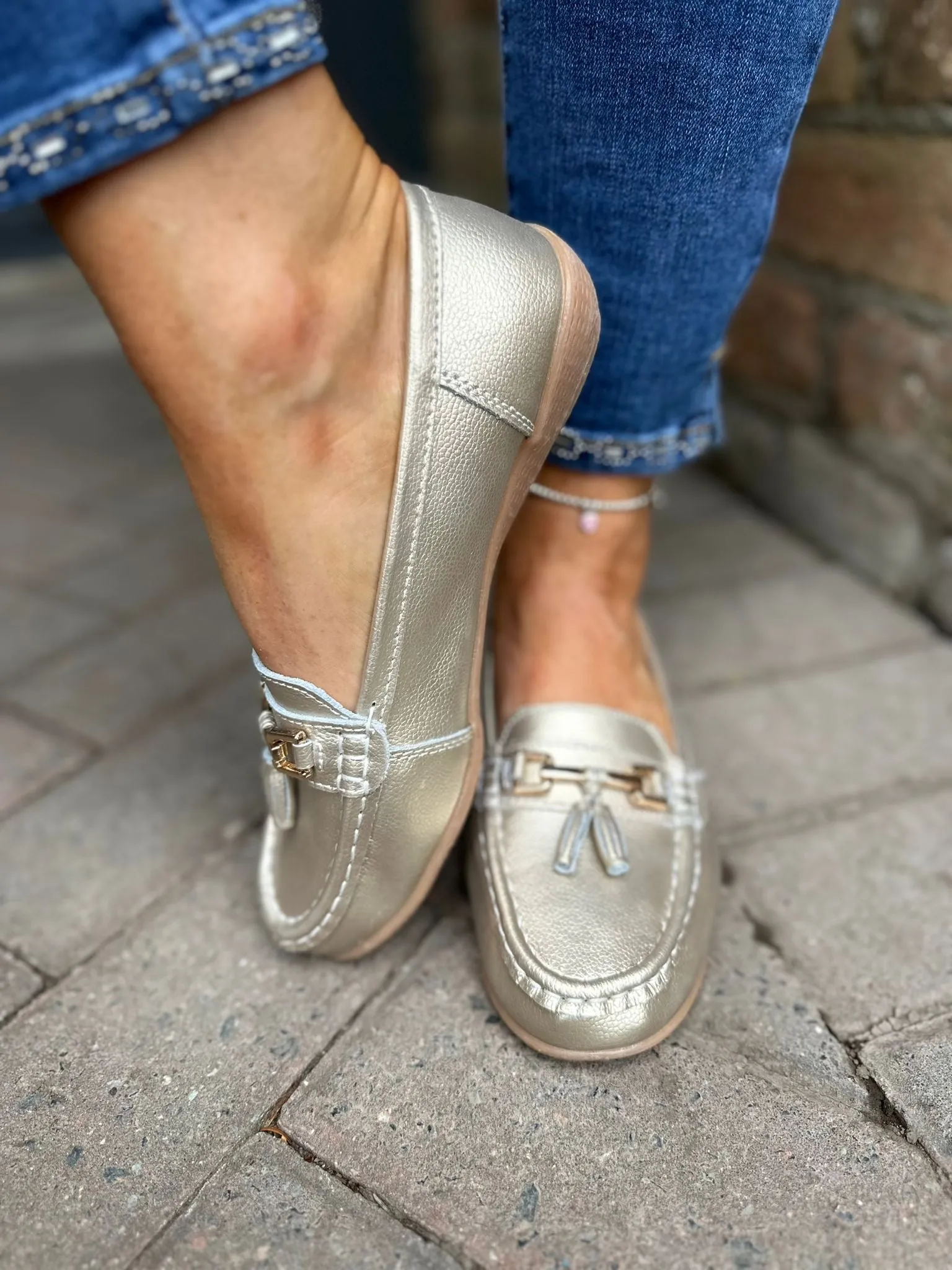 Gold Leather Tassel Loafer