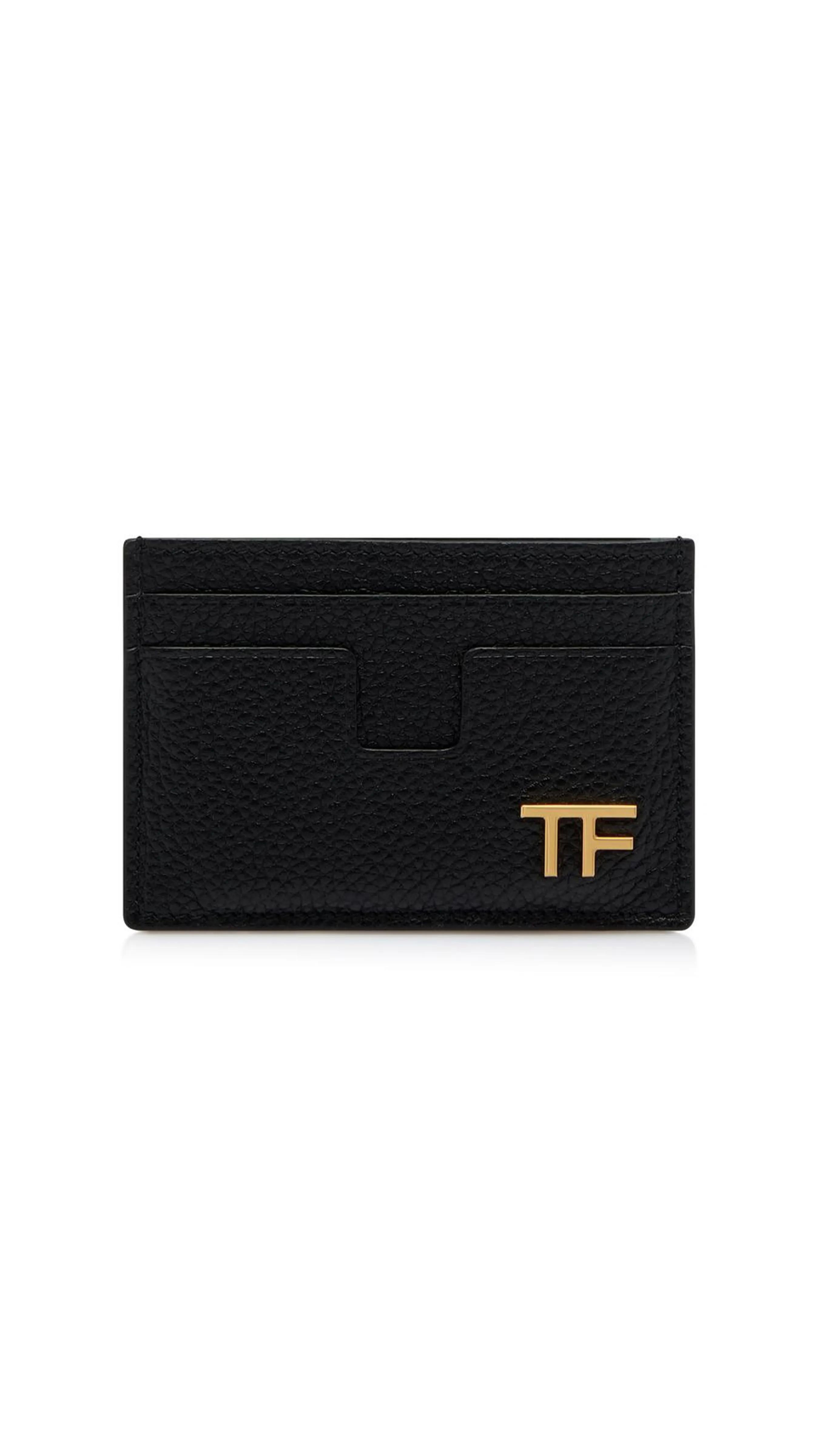 Grained Leather Card Holder - Black