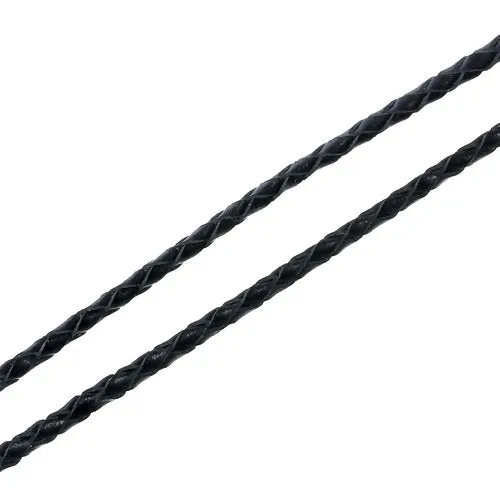 Leather Cord, Cowhide Leather Cord, Braided Bolo Cord, Round, Black, 3mm