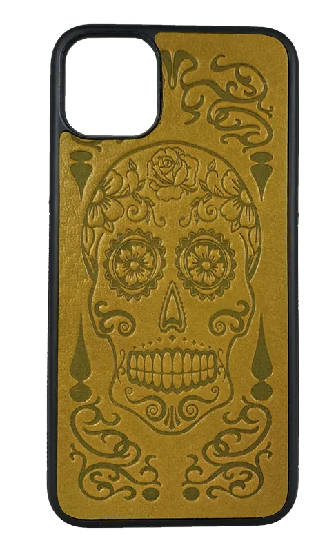 Marigold Sugar Skull Leather iPhone Case