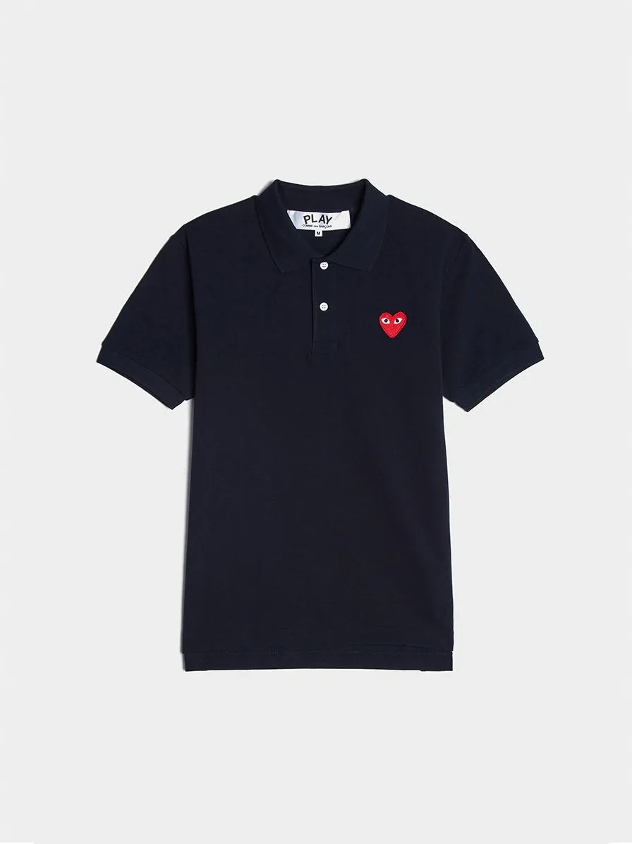 Men Red Heart Play Polo Shirt, Navy