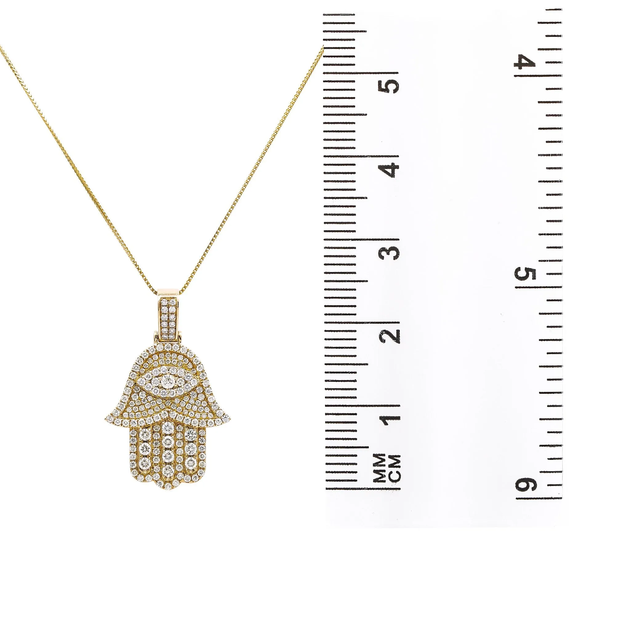 Men's 14K Yellow Gold Hamsa Pendant with 2.45 CT Diamonds