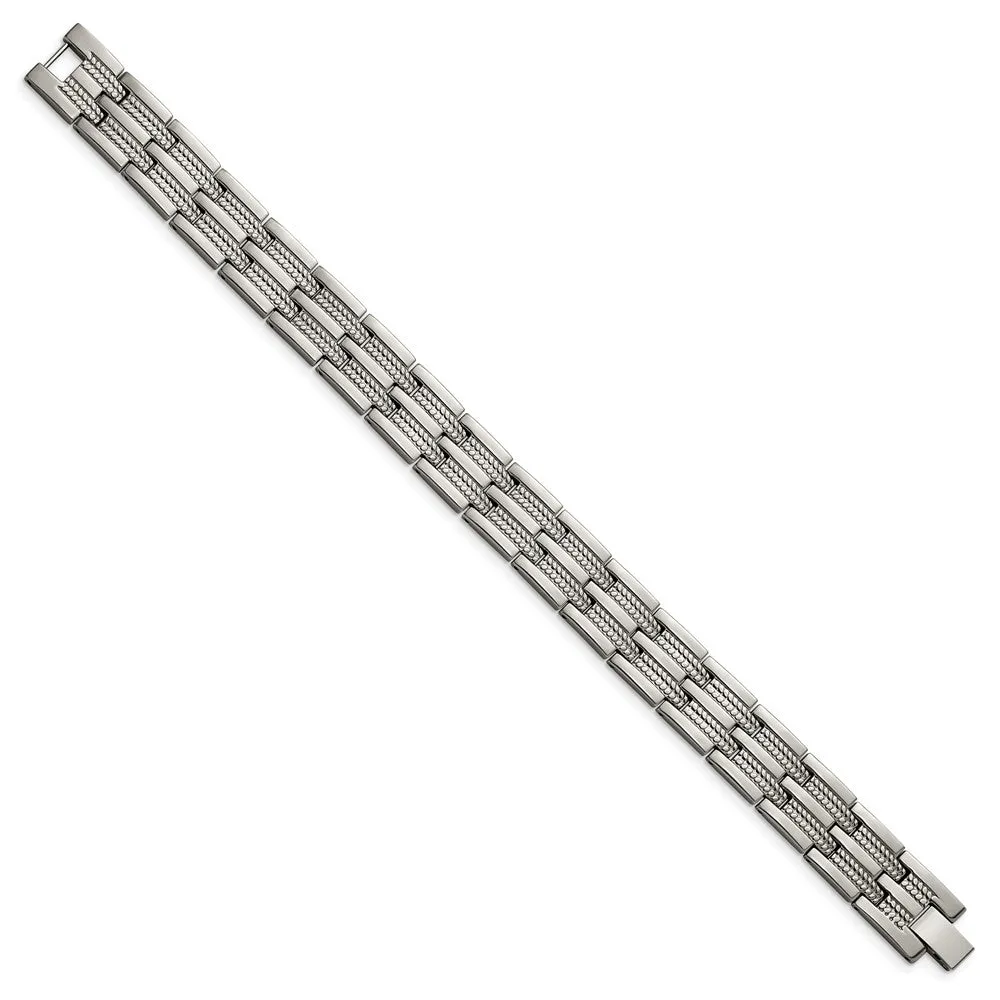 Men's 14mm Titanium Polished & Textured Link Bracelet, 8.5 Inch