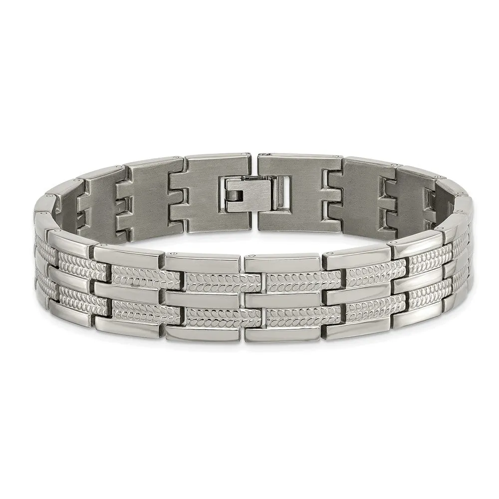 Men's 14mm Titanium Polished & Textured Link Bracelet, 8.5 Inch