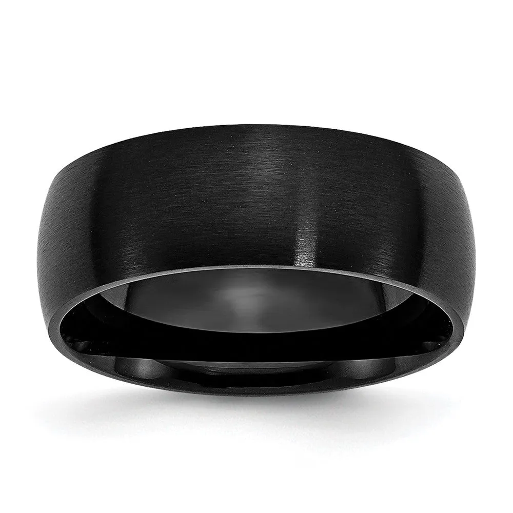 Men's 8mm Black Plated Stainless Steel Brushed Domed Band