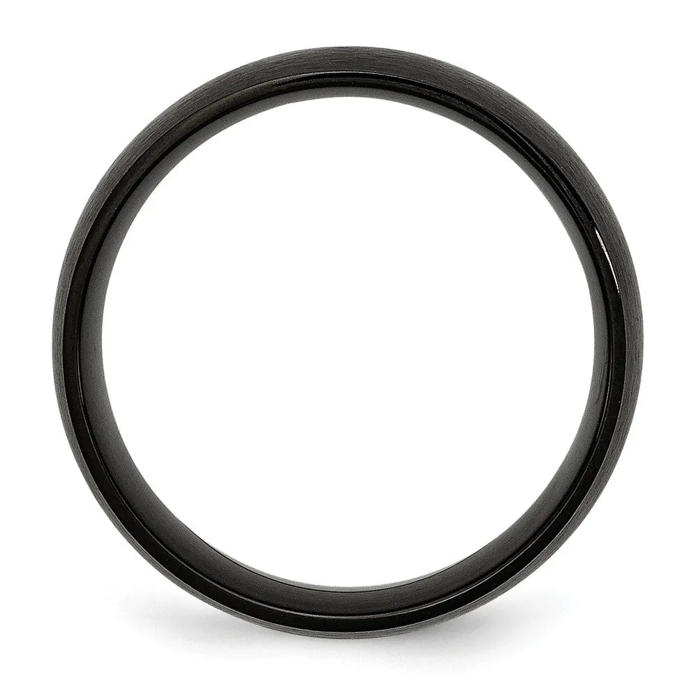 Men's 8mm Black Plated Stainless Steel Brushed Domed Band