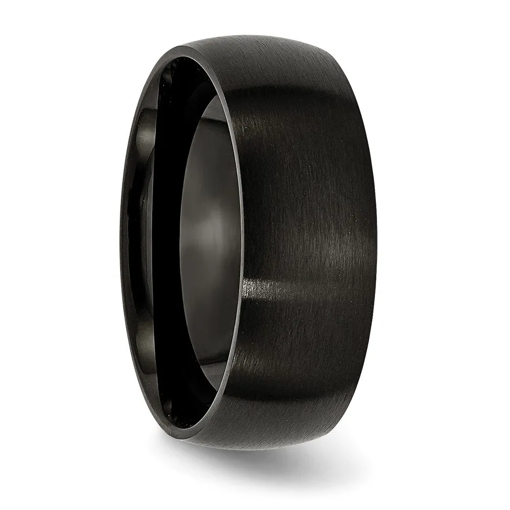 Men's 8mm Black Plated Stainless Steel Brushed Domed Band