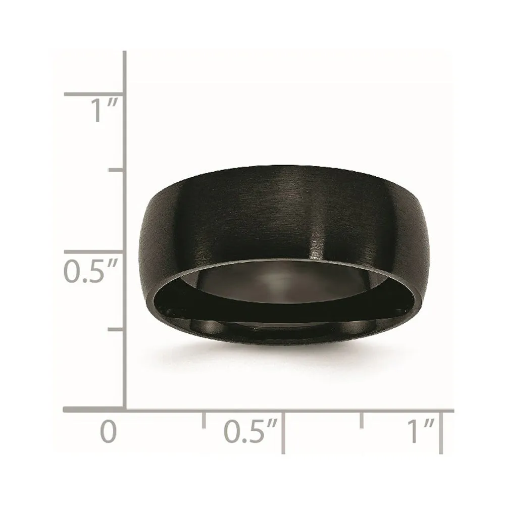 Men's 8mm Black Plated Stainless Steel Brushed Domed Band