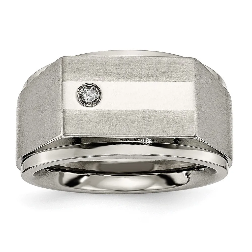 Men's 9mm Titanium 1/20ct Diamond Signet Ridge Edge Tapered Fit Band