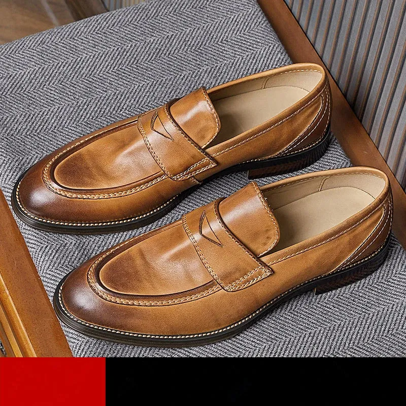 Men's Genuine Leather Slip-on High-End Business Casual Dress Shoes