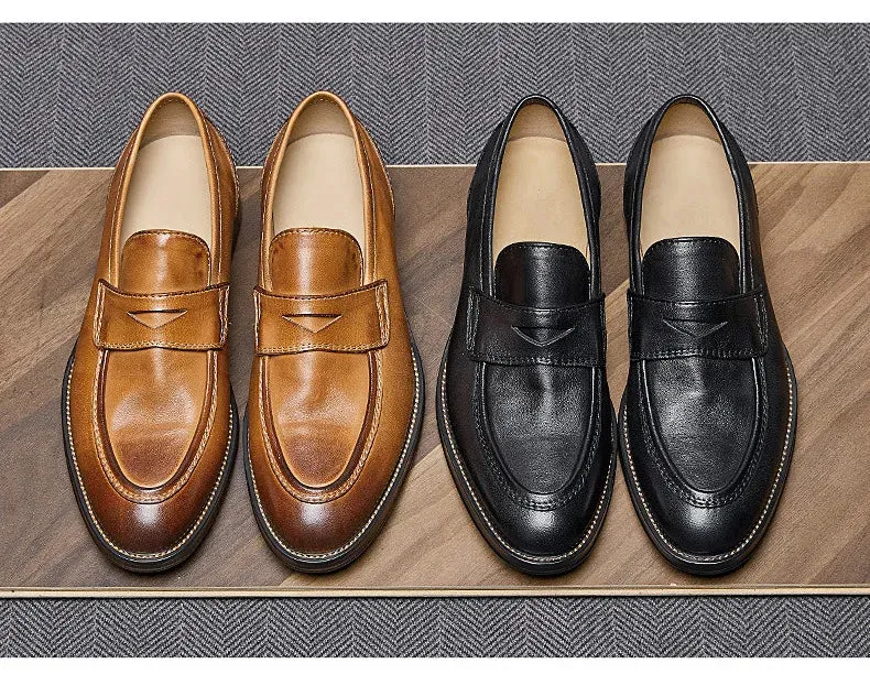 Men's Genuine Leather Slip-on High-End Business Casual Dress Shoes