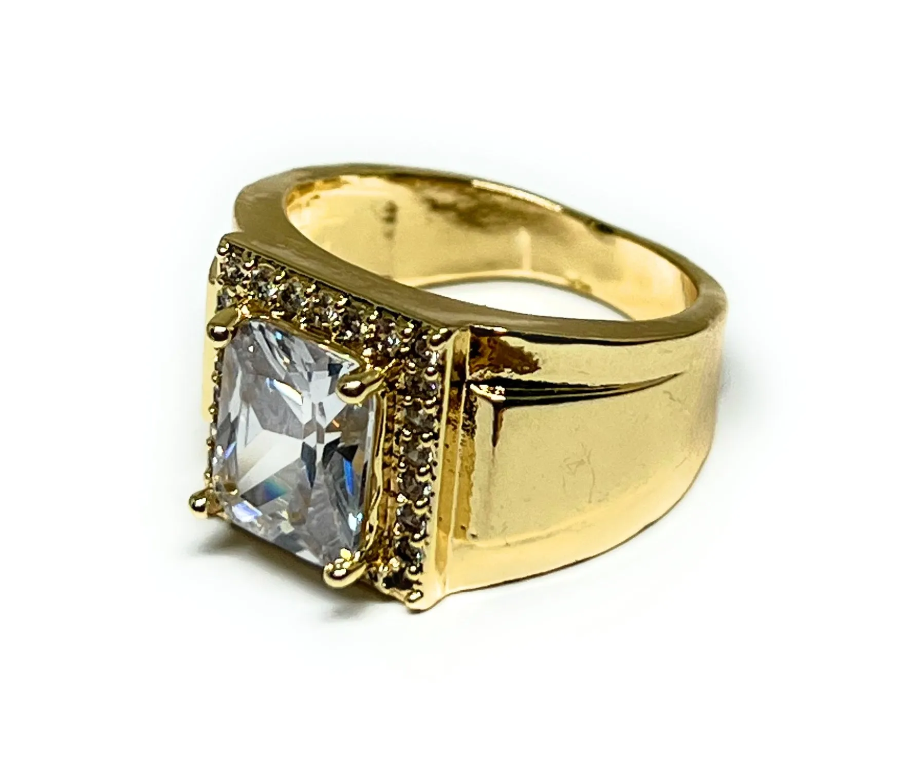 Men's Gold Plated Single Stone Cubic Zirconia Ring Anillo