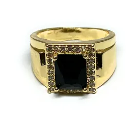 Men's Gold Plated Single Stone Cubic Zirconia Ring Anillo