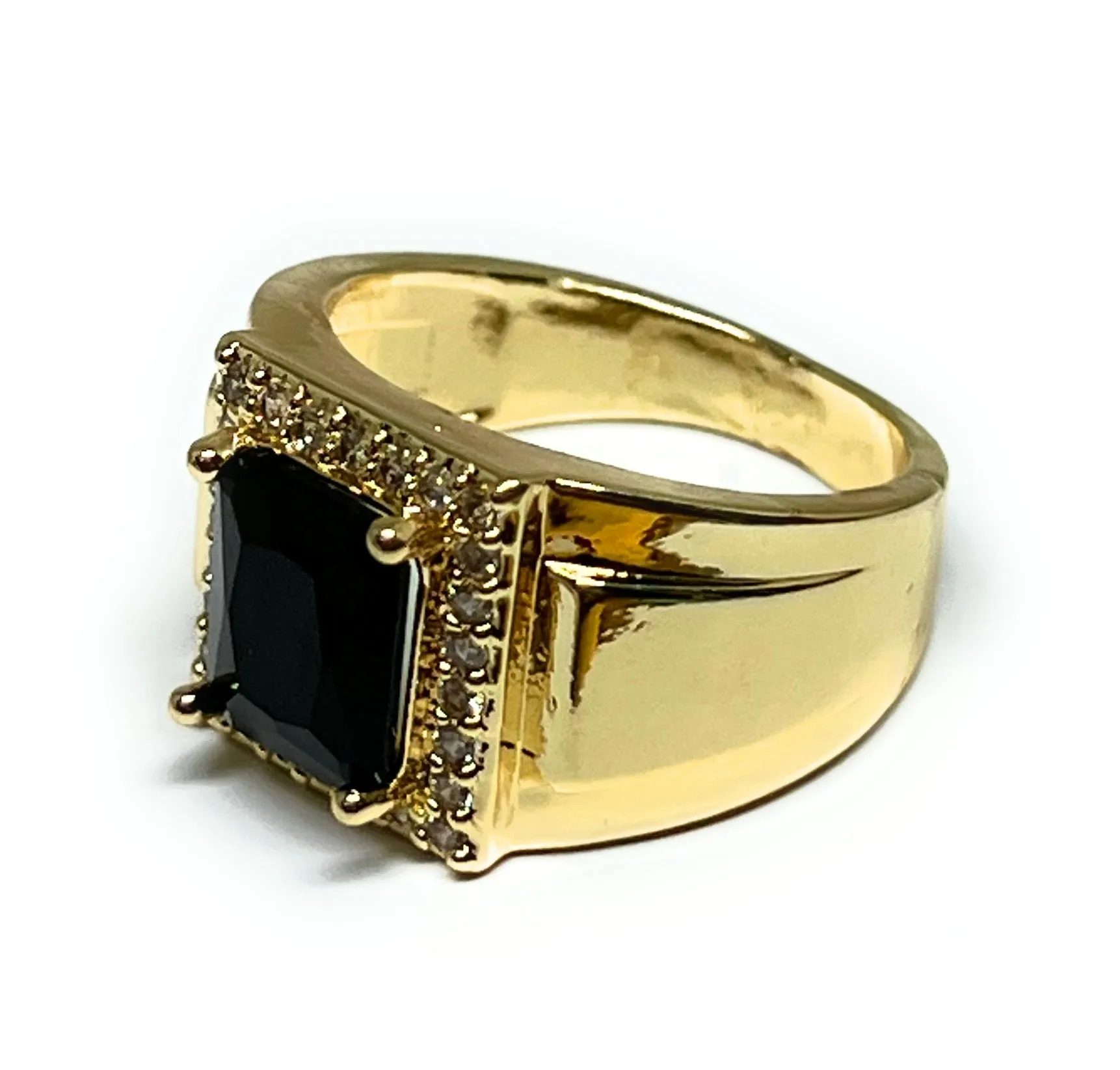 Men's Gold Plated Single Stone Cubic Zirconia Ring Anillo