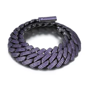 Men's Hip Hop Fashion 3 Rows Purple Stone Link Chain Necklace