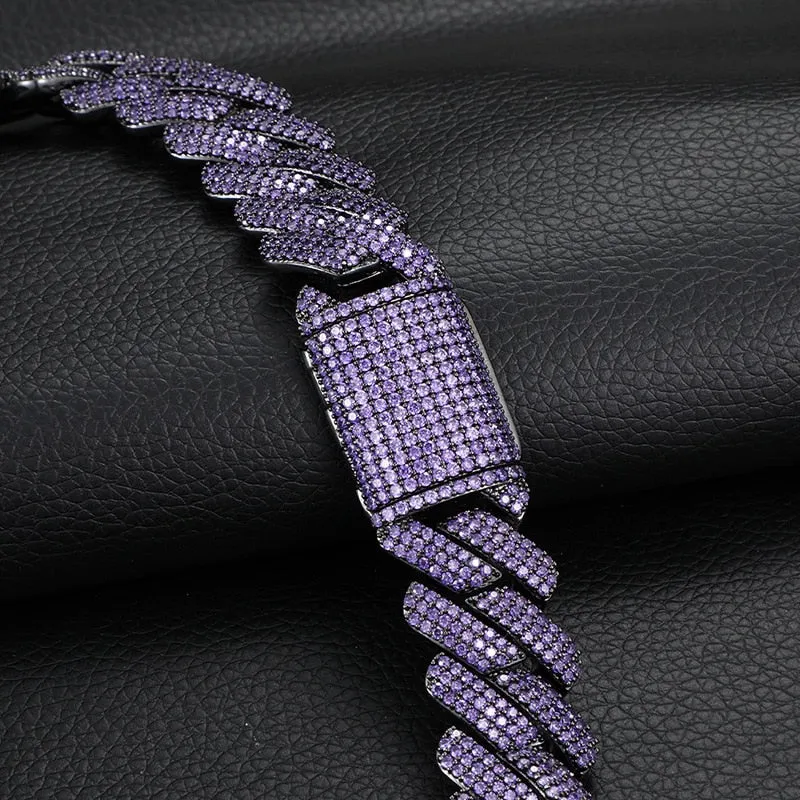 Men's Hip Hop Fashion 3 Rows Purple Stone Link Chain Necklace