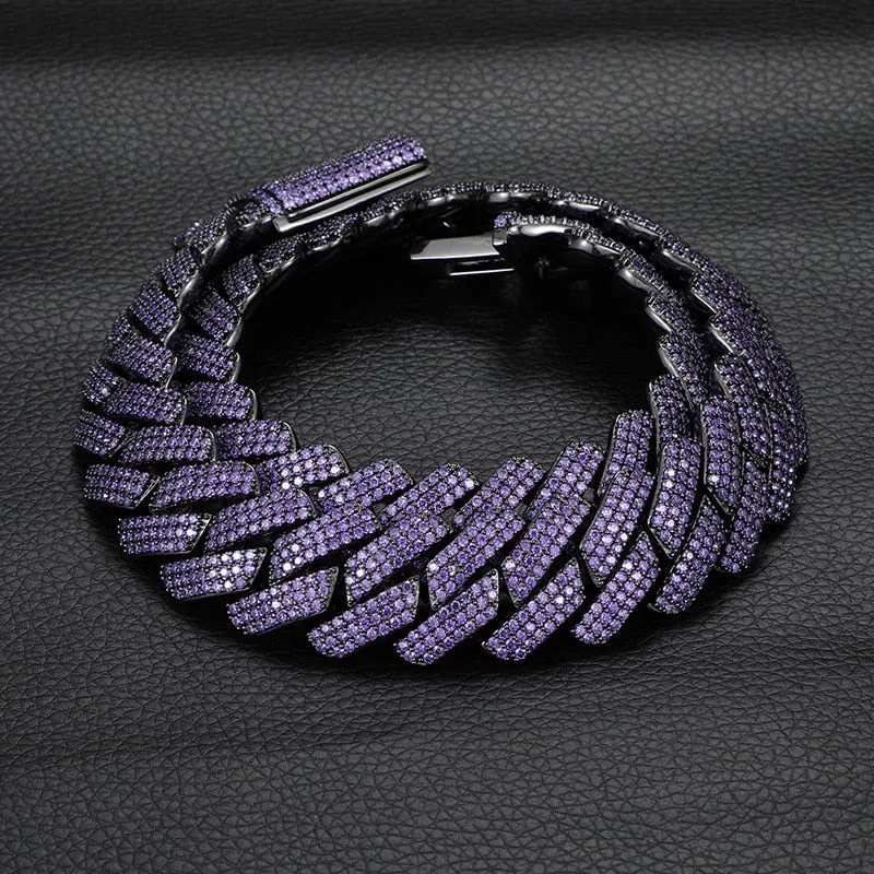 Men's Hip Hop Fashion 3 Rows Purple Stone Link Chain Necklace