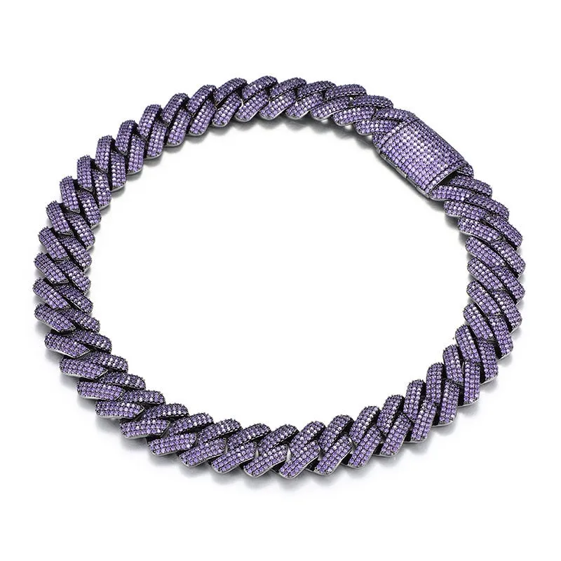 Men's Hip Hop Fashion 3 Rows Purple Stone Link Chain Necklace