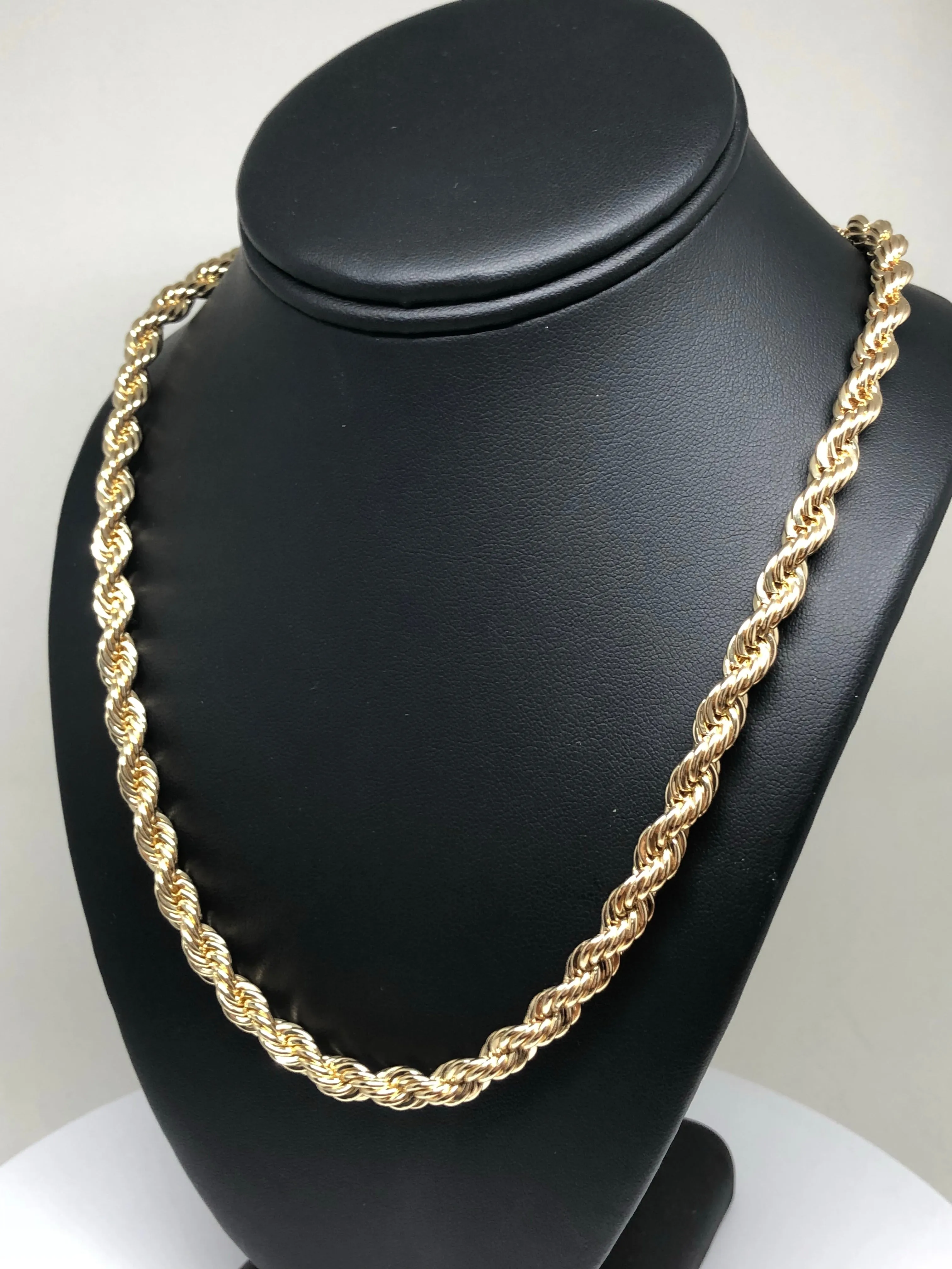 Men's Large Hip Hop 24-30 Inch Rope Chain Gold Plated 3.5-6mm Width